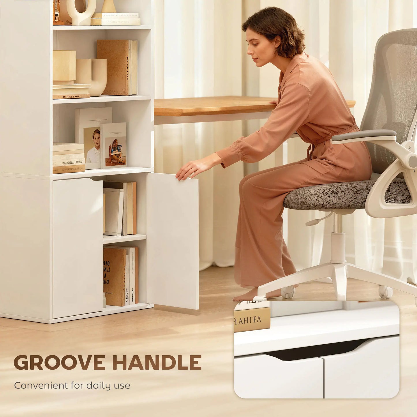 4-Tier Open Bookshelf with Doors, Home Office Bookcase, White White Bookshelves at Gallery Canada