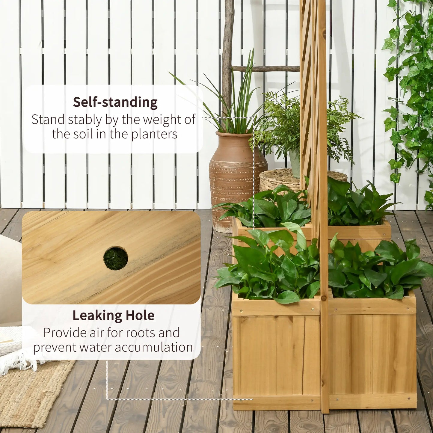 65" Folding Privacy Screen With Planters, For Patio Deck, Brown Side Awnings at Gallery Canada