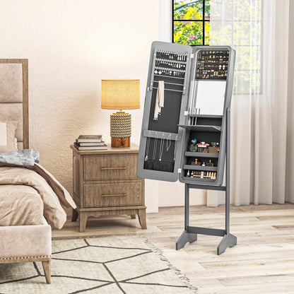 Standing Mirror Jewelry Cabinet, LED Lights, Angle Adjustable, Grey Jewelry Armoire & Jewellery Mirror Cabinets at Gallery Canada