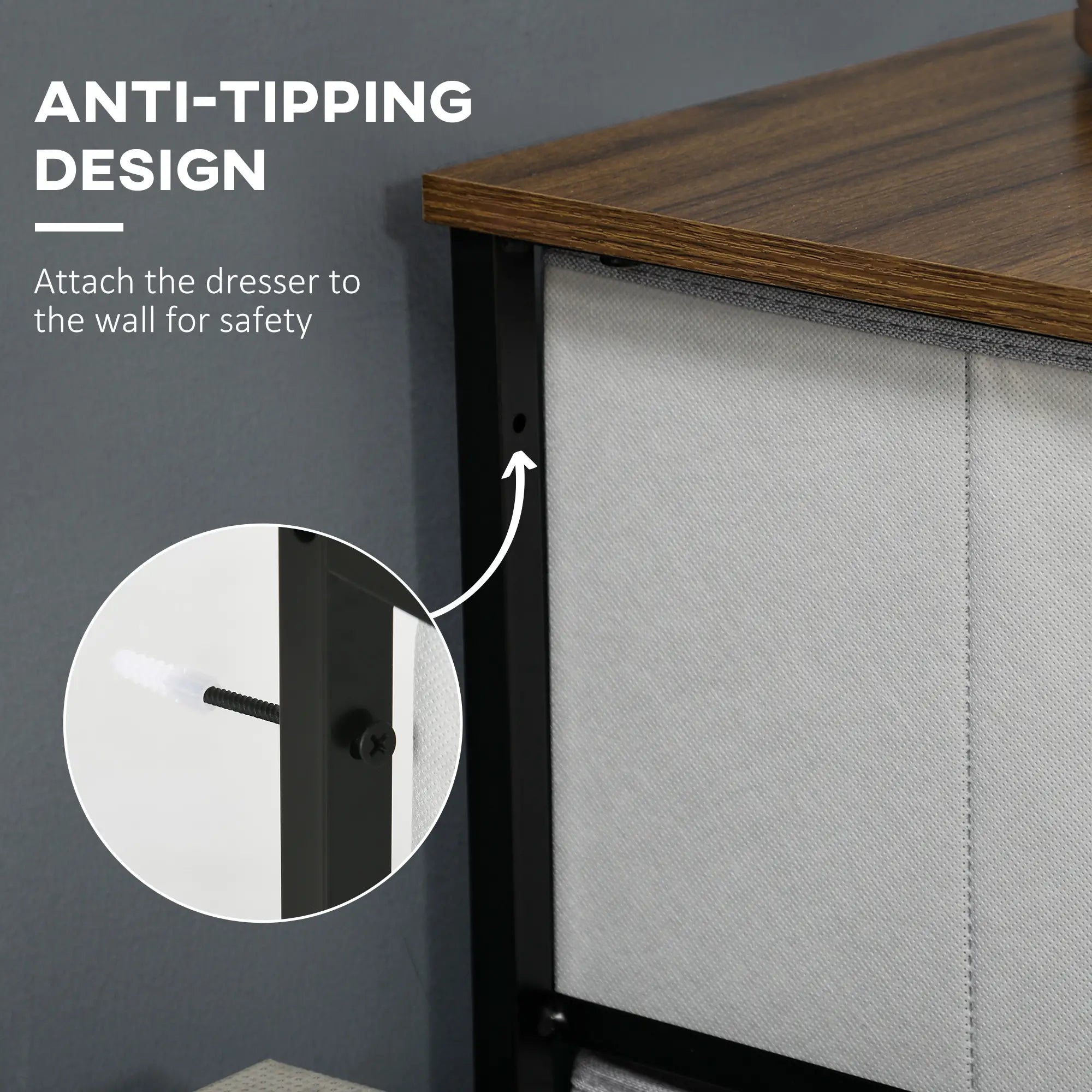 8 Drawer Dresser, Fabric Chest, Steel Frame, Wood Grain Top, Grey Storage Cabinets at Gallery Canada