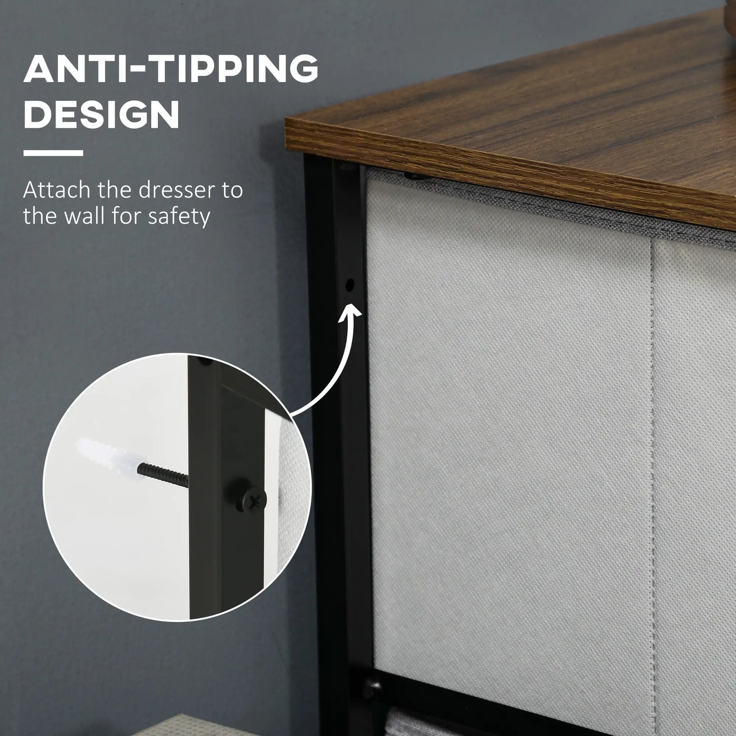 8 Drawer Dresser, Fabric Chest, Steel Frame, Wood Grain Top, Grey Storage Cabinets at Gallery Canada