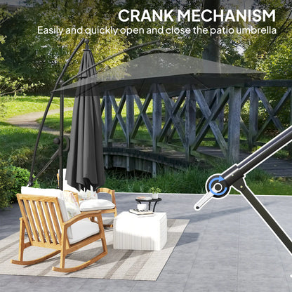 118.1" Patio Offset Umbrella, With Cover, Wind Strap, Crank, Tilt, UPF50+, Grey Offset Cantilever Umbrellas at Gallery Canada