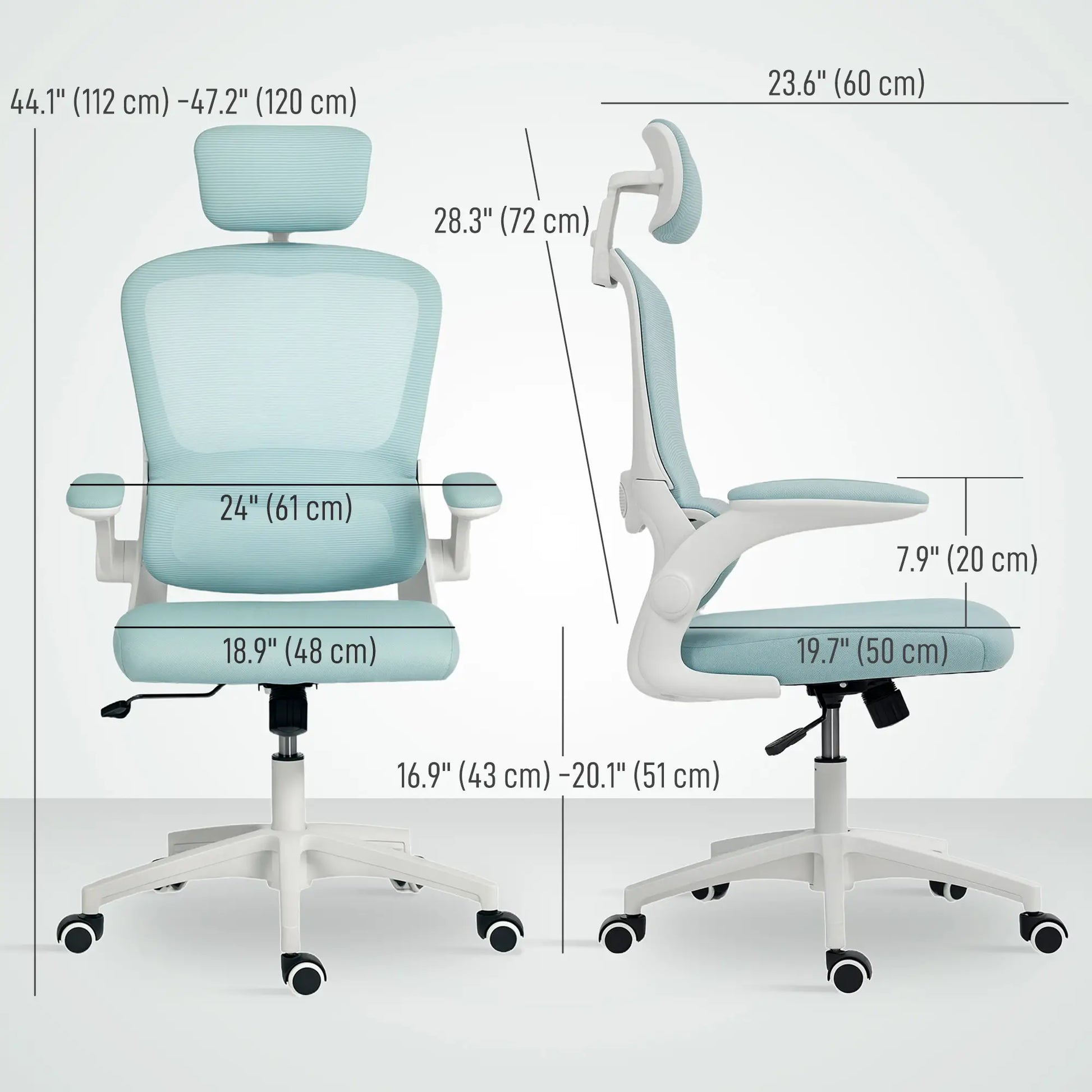 Ergonomic Mesh Office Chair, High Back, Headrest, Flip-Up Armrests, Lumbar Support, Light Green Task Chairs at Gallery Canada