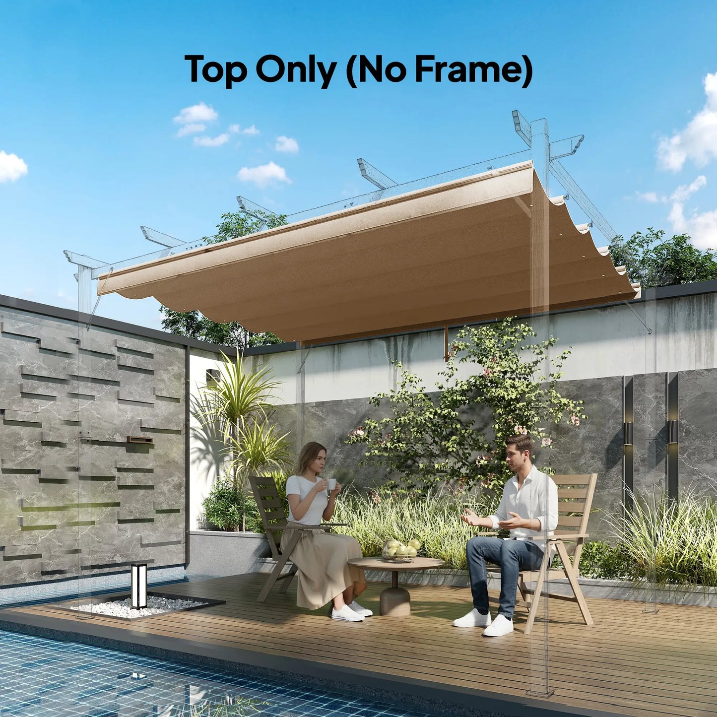 Retractable Pergola Canopy, 10' x 10', Tan Gazebo Canopy Replacement at Gallery Canada