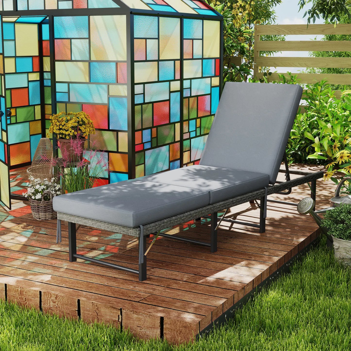 Folding Outdoor Lounge Chair, Wicker Chaise With Cushion, Grey Wicker Chaise Loungers at Gallery Canada