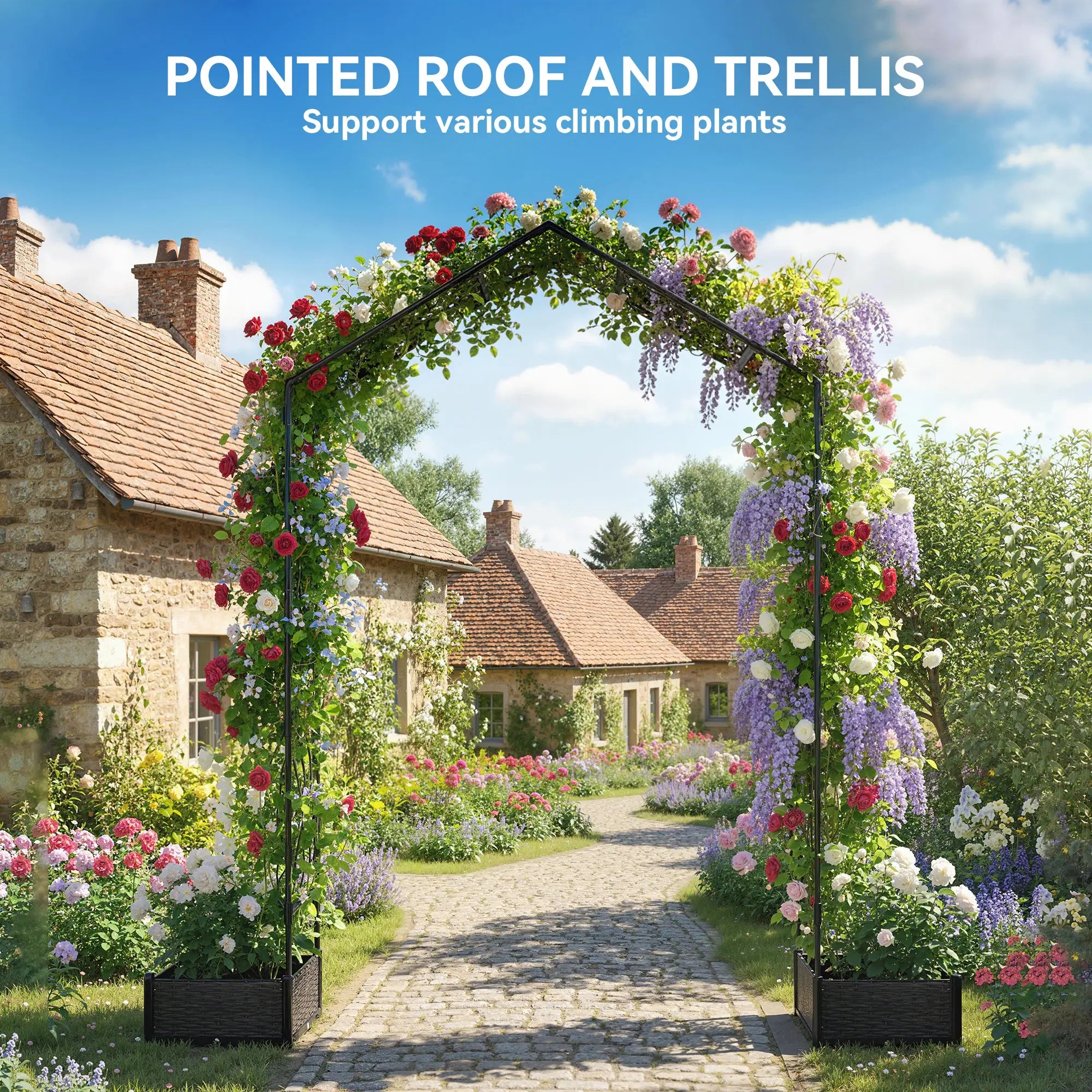 Garden Arch Trellis Arbor With 2 Planter Boxes, 90.6