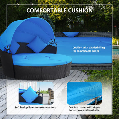 4-Piece Round Sofa Bed, Outdoor Daybed, Retractable Canopy, PE Rattan Daybeds at Gallery Canada
