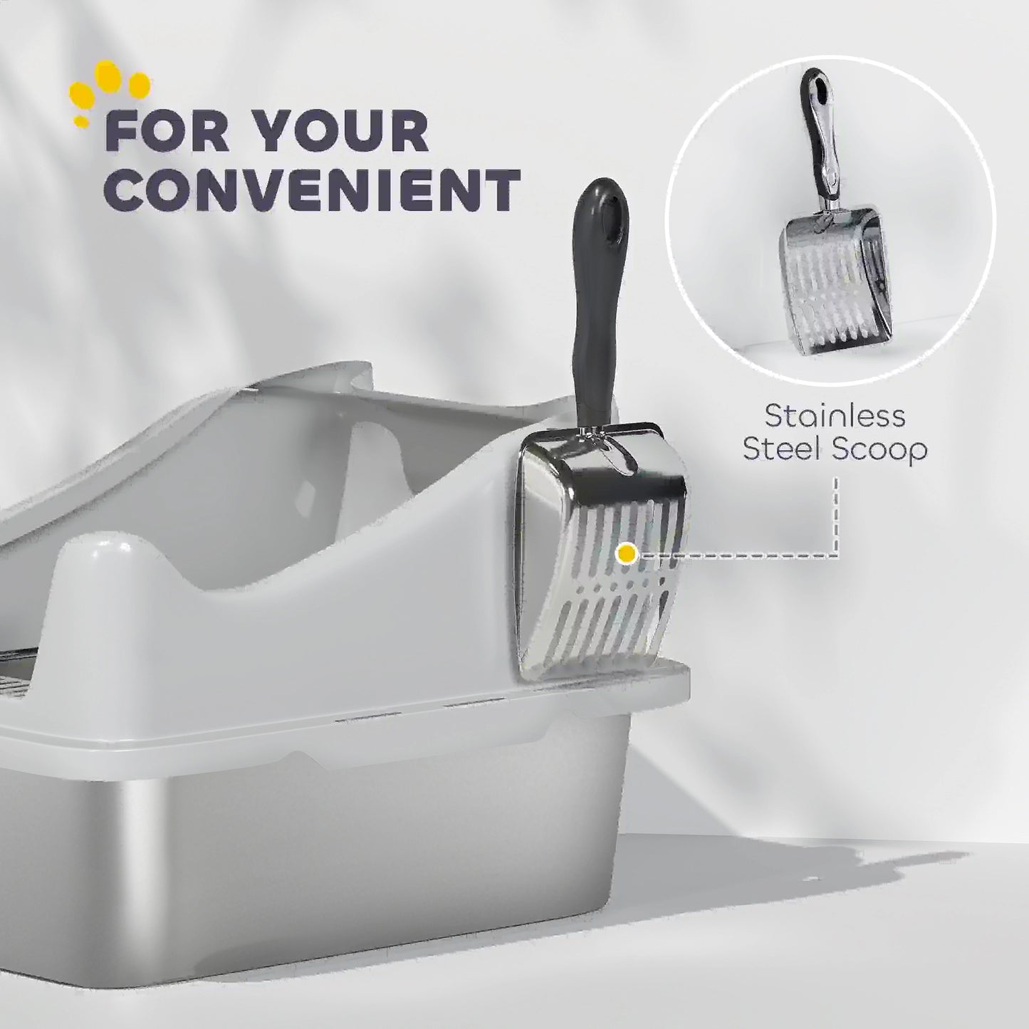 Stainless Steel Cat Litter Box, 17" x 13" x 10", Metal Scoop, Grey