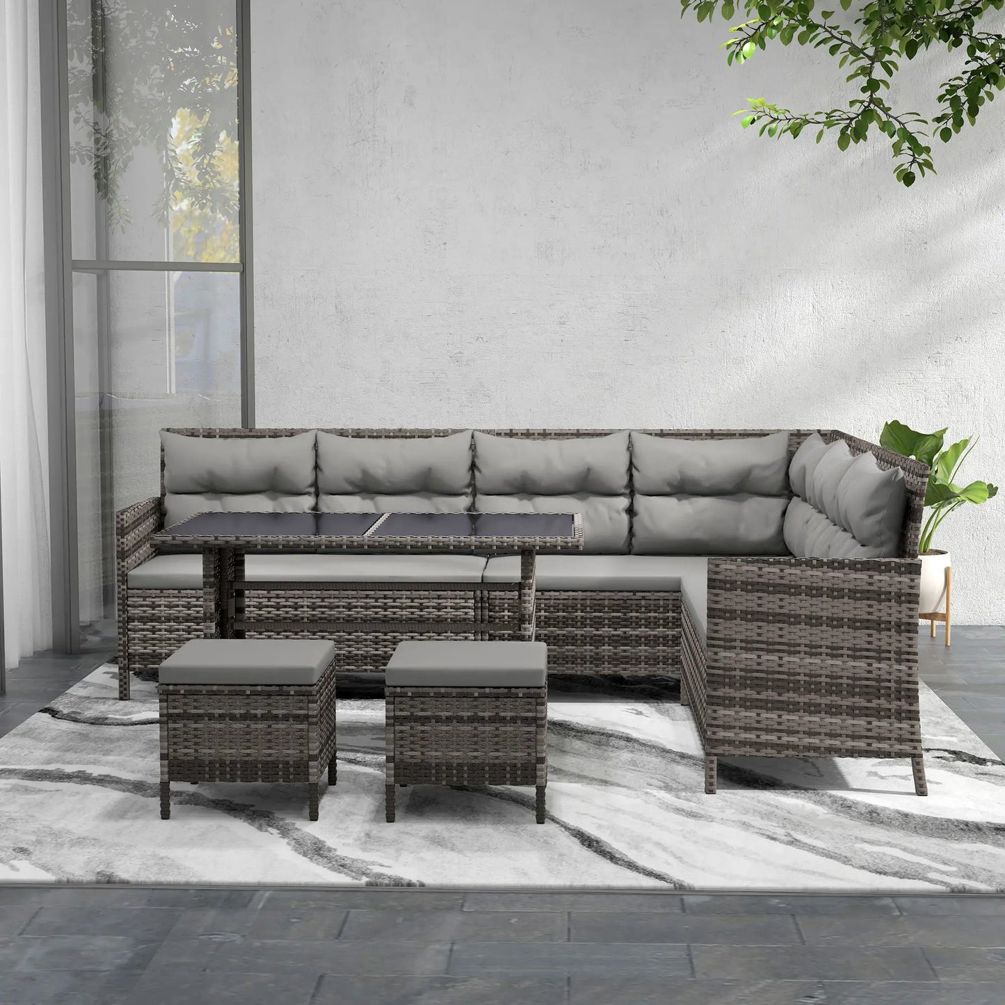 6pcs Outdoor Rattan Sofa Set, Wicker Sectional Couch, Dining Table, Chair, Grey Patio Furniture Sets at Gallery Canada