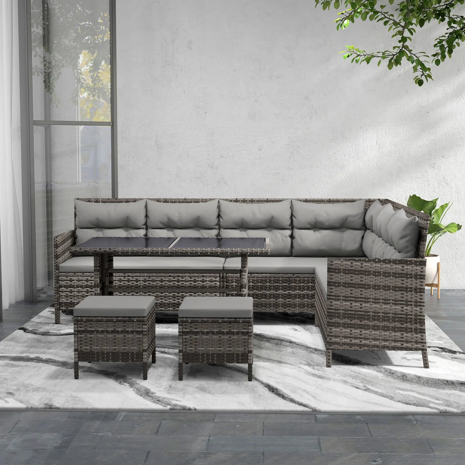 6pcs Outdoor Rattan Sofa Set, Wicker Sectional Couch, Dining Table, Chair, Grey Patio Furniture Sets at Gallery Canada