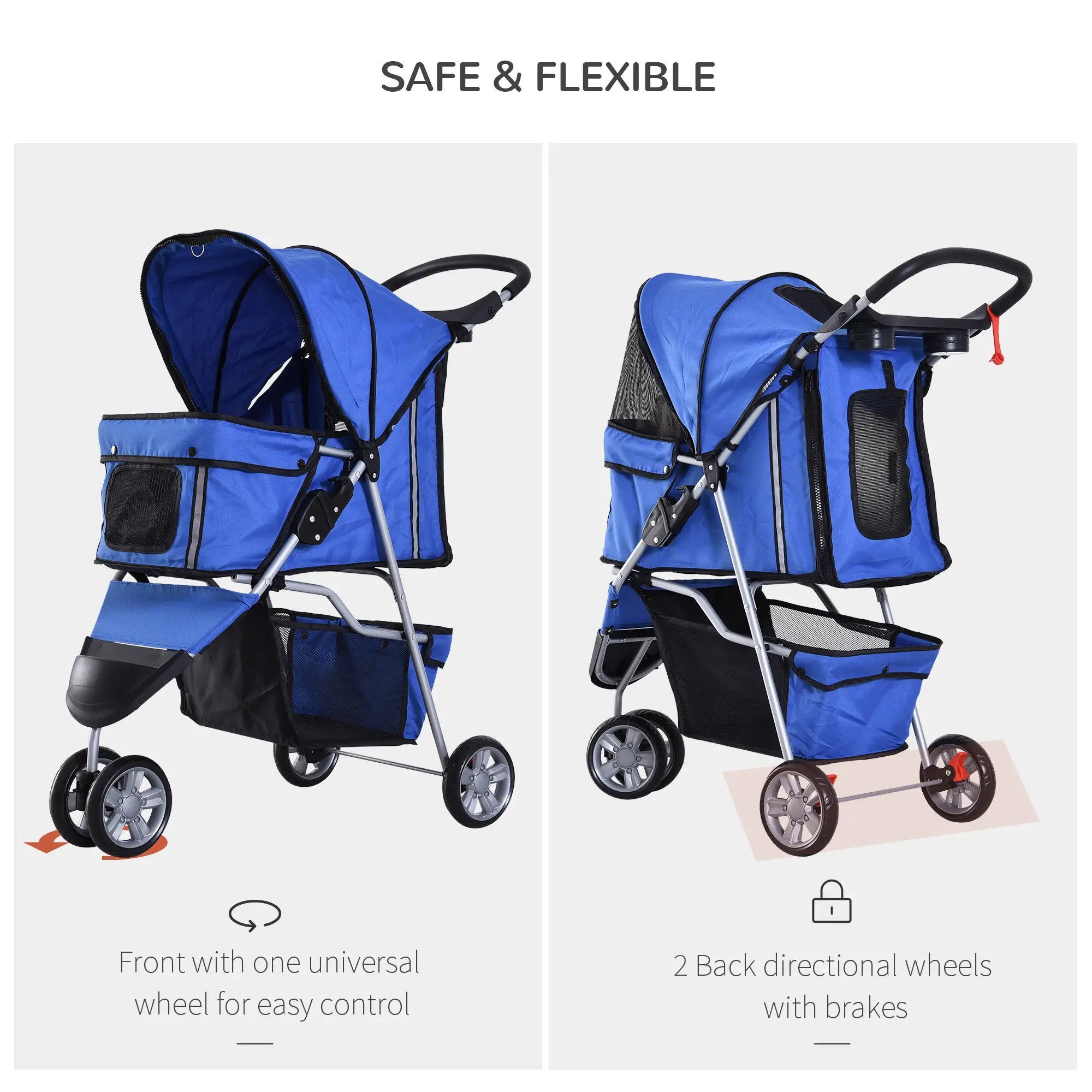 3 Wheel Foldable Dog Stroller, Storage Basket, Adjustable Canopy, Blue Dog Bike Trailers & Strollers at Gallery Canada
