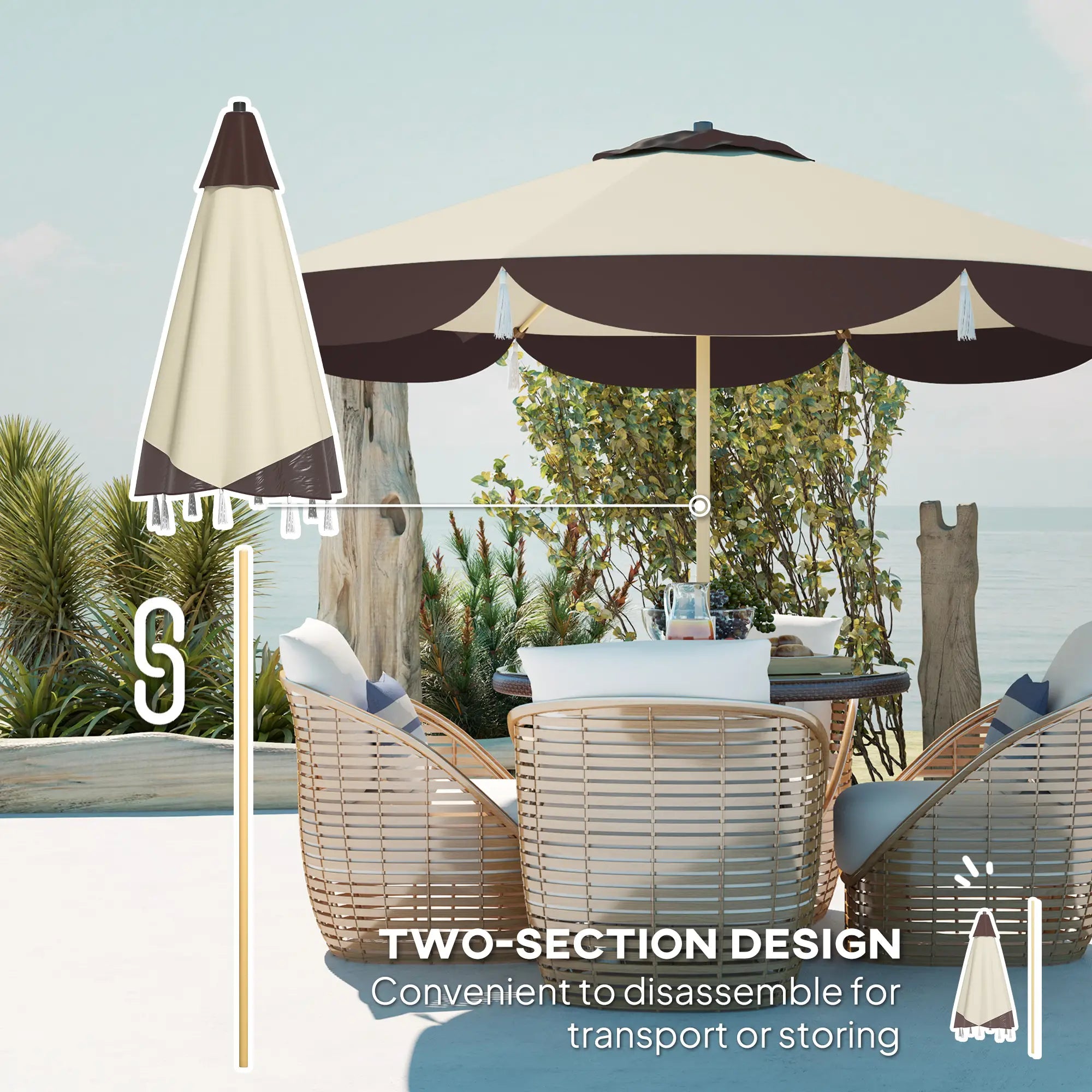 9FT Patio Umbrella, UPF 50+, 8 Ribs, Vented, Beige Sun Umbrellas at Gallery Canada