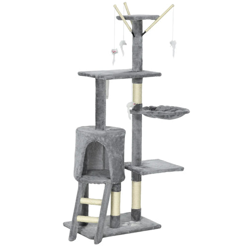 53 Cat Tree Tower, Kitten Activity Centre, Scratching Posts, Grey