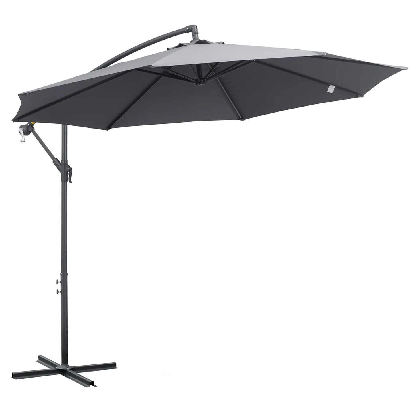 10ft Offset Patio Umbrella with Base, Crank, Grey Cantilever Umbrellas Grey at Gallery Canada