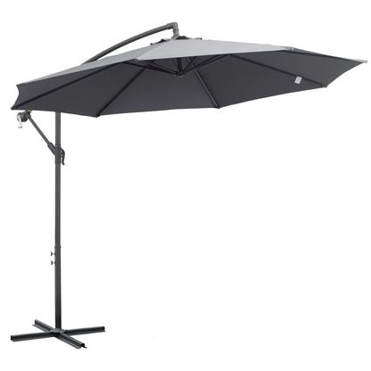 10ft Offset Patio Umbrella with Base, Crank, Grey Cantilever Umbrellas Grey at Gallery Canada