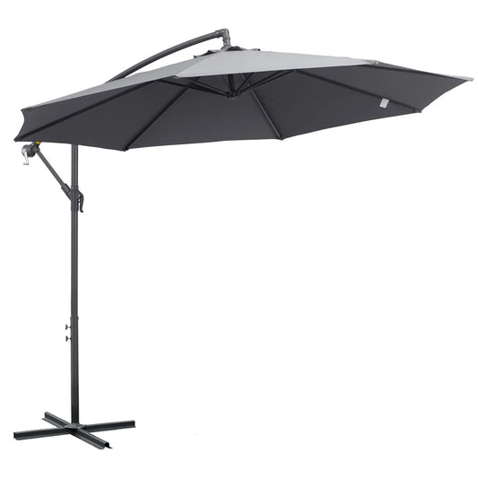 10ft Offset Patio Umbrella with Base, Crank, Grey Cantilever Umbrellas Grey at Gallery Canada