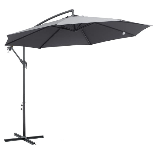10ft Offset Patio Umbrella with Base, Crank, Grey