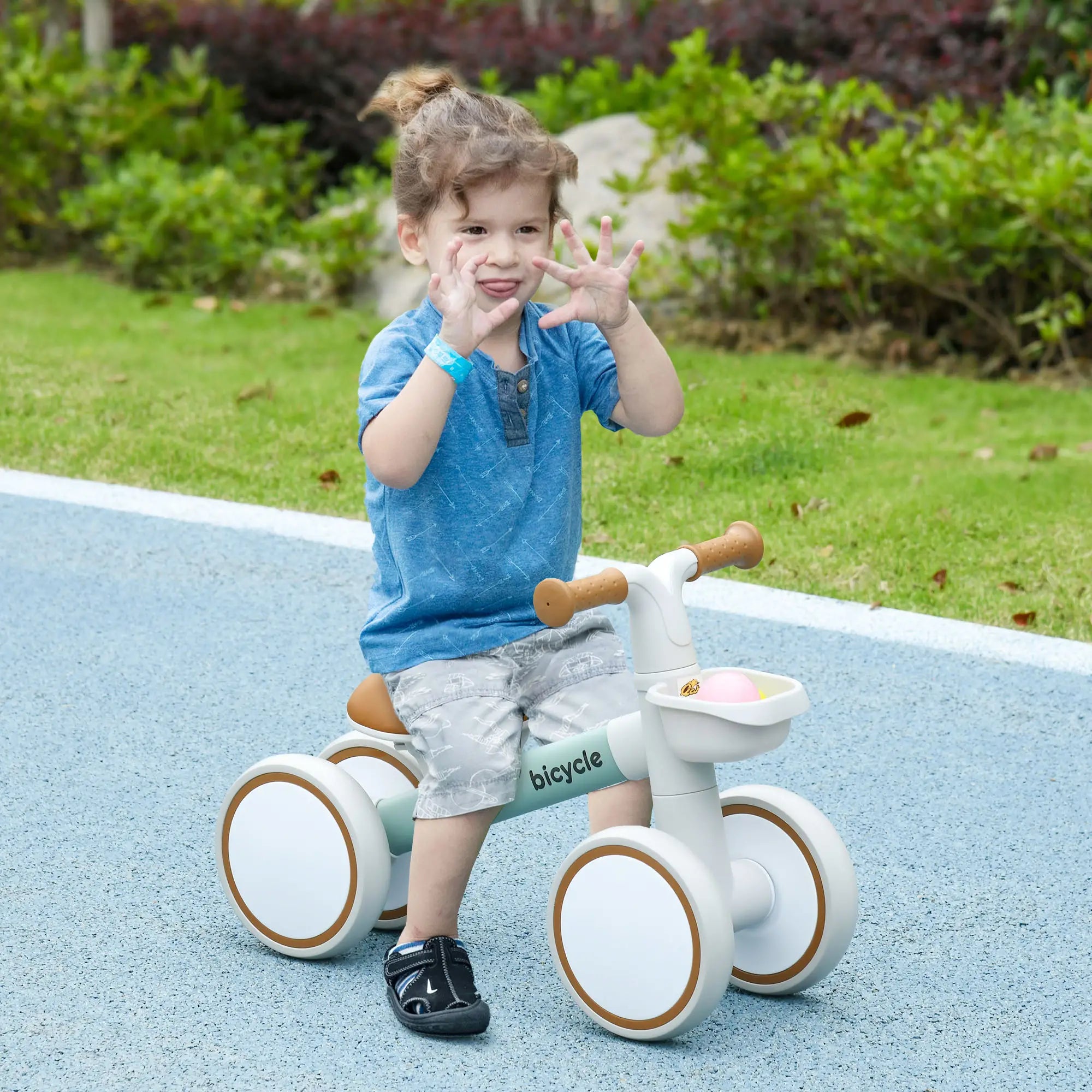 Toddler Balance Bike, Adjustable Seat, Removable Basket, 4 Silent Wheels, Green Riding & Rocking Toys at Gallery Canada