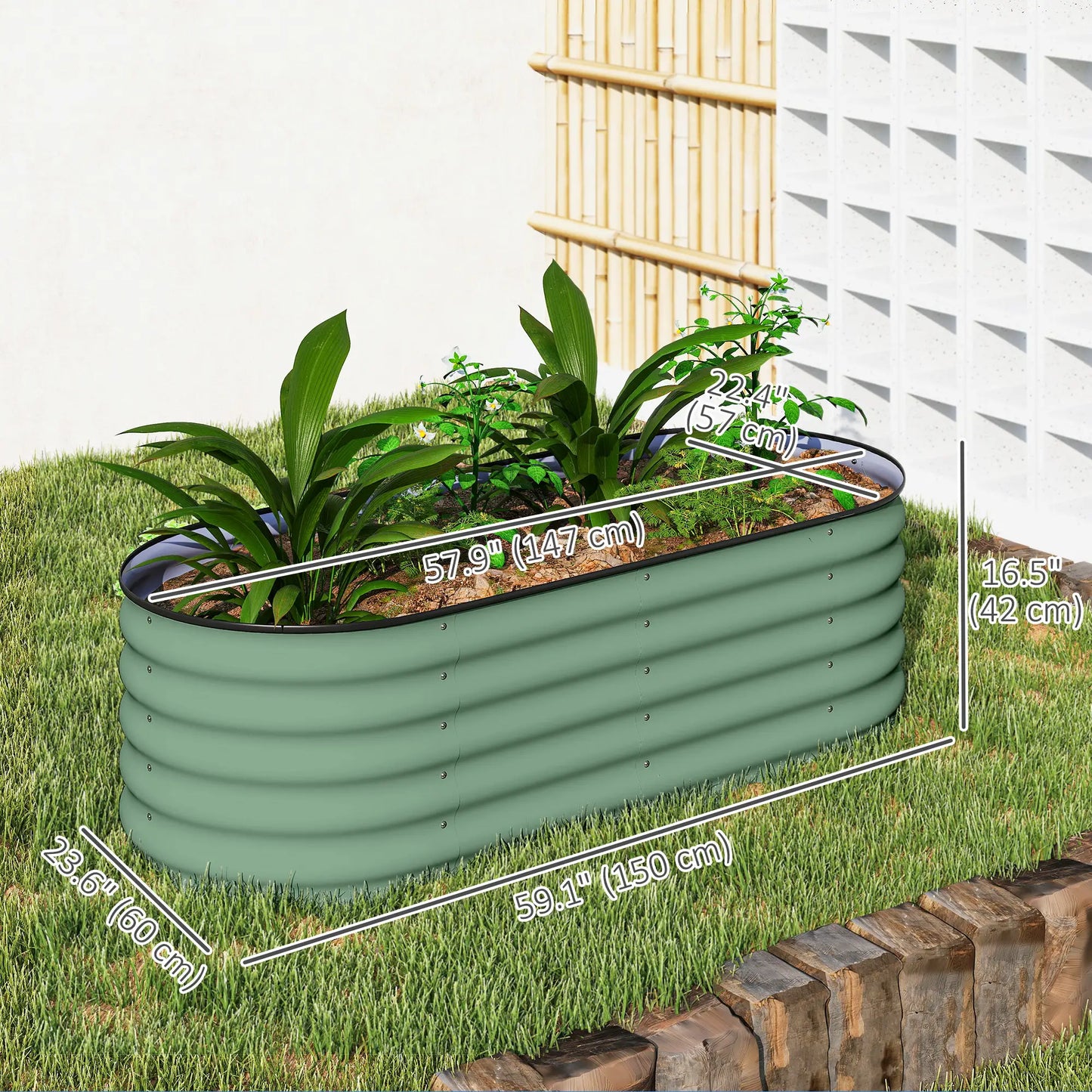 5x2x1.5 FT Galvanized Steel Raised Garden Bed, Green Metal Planter Box, Green