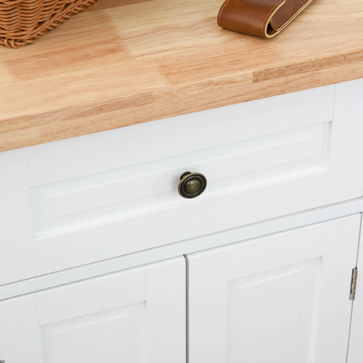 Kitchen Island with Storage, Rolling Cart, Rubber Wood Top, Grey
