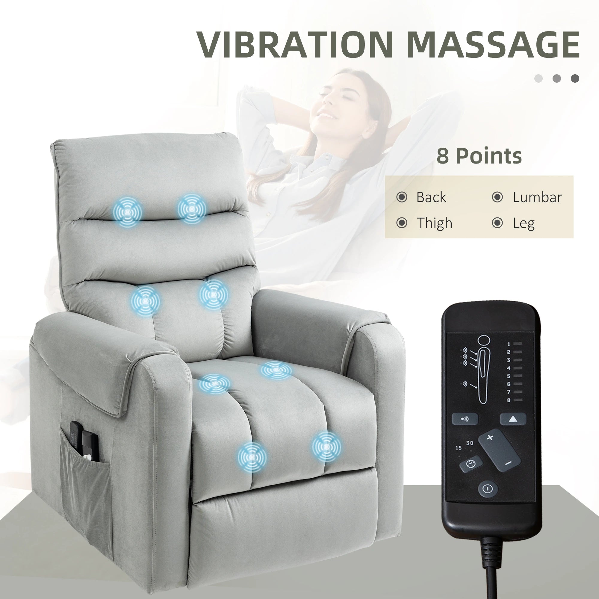 Lift Chair, Massage Recliner with 8 Vibration Points, Footrest, Remote, Grey Electric Power Lift Chairs at Gallery Canada