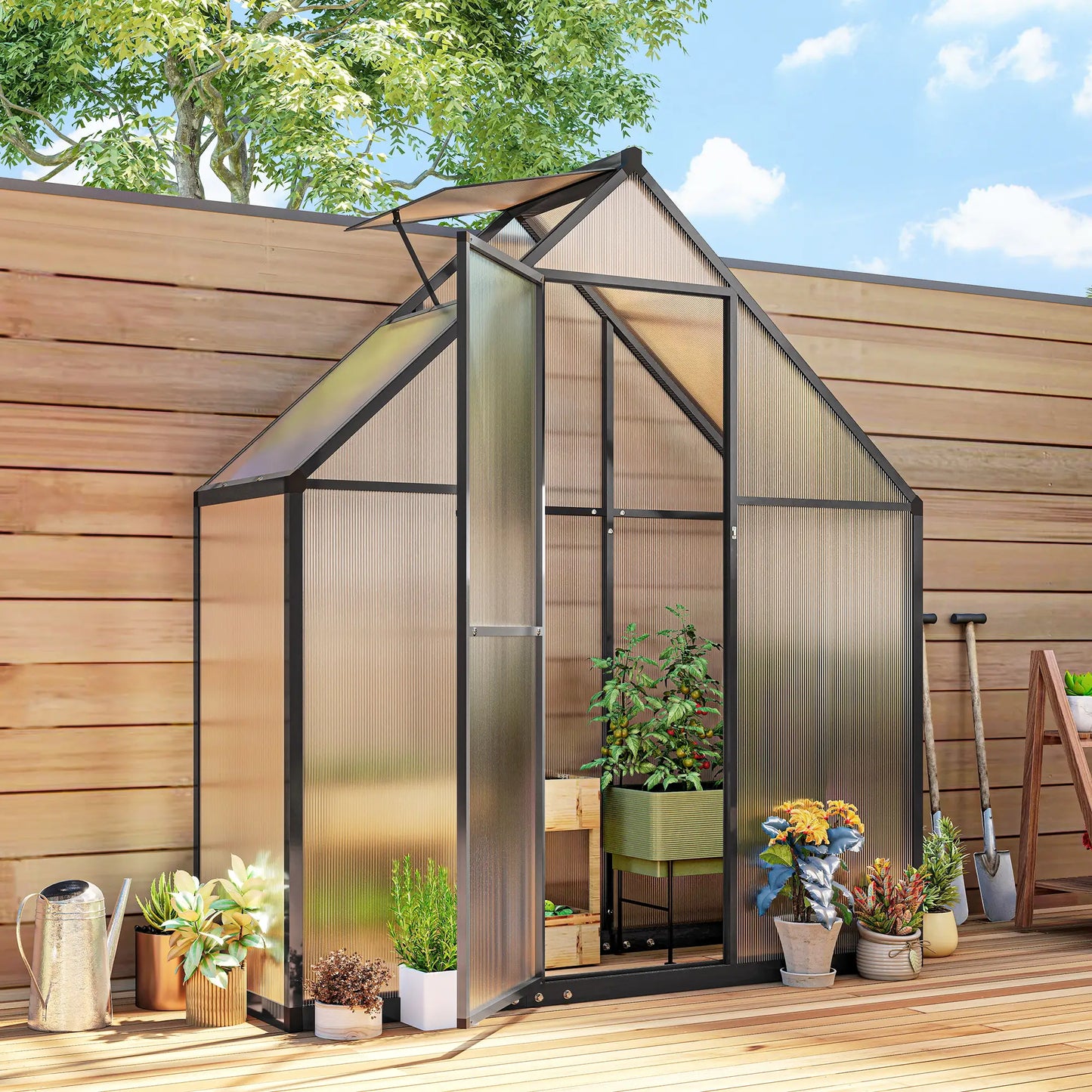 Polycarbonate Greenhouse, 5.5 x 6.5ft, Walk-In With Swing Door, Black Walk In Greenhouses at Gallery Canada