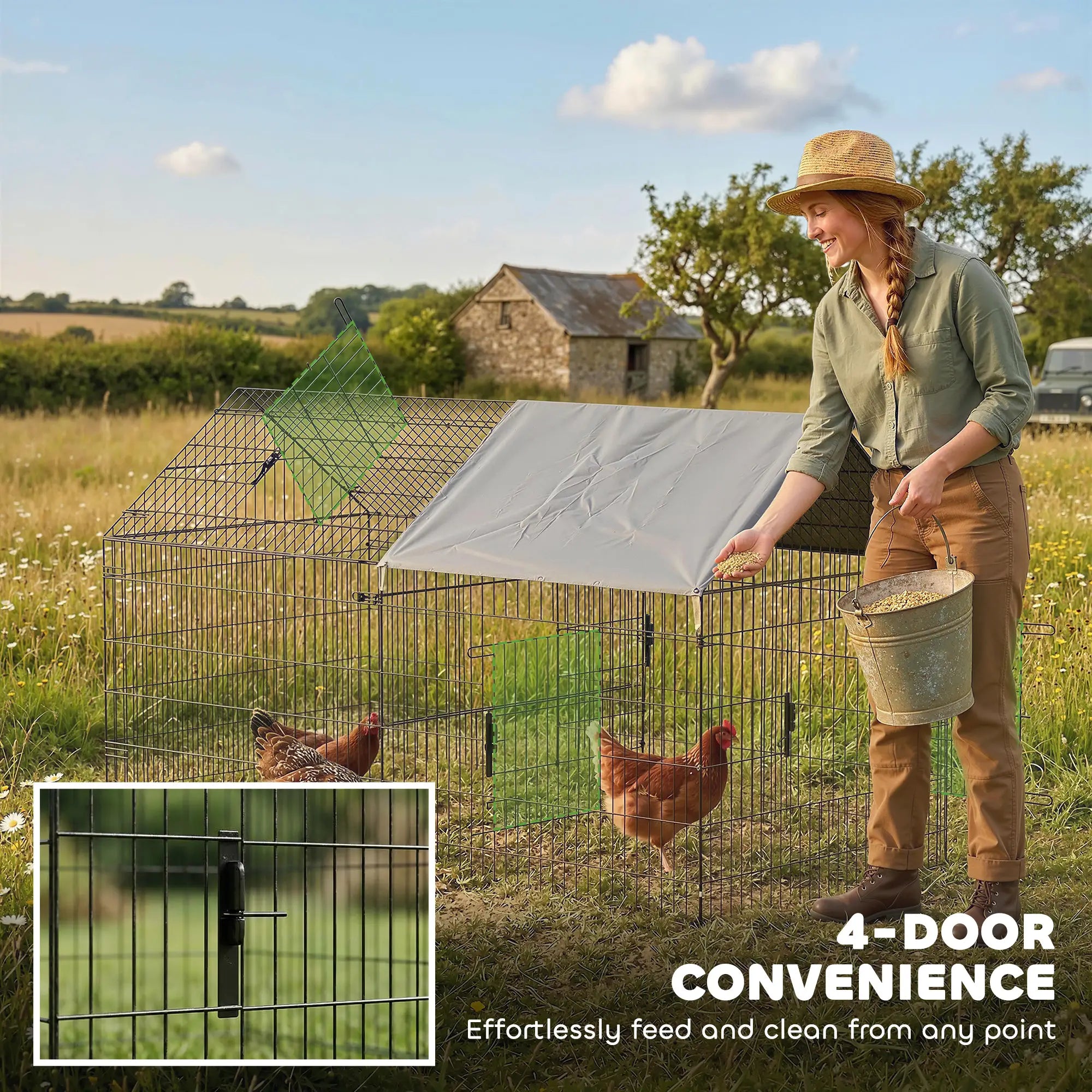 Large Metal Chicken Coop, Water-Resistant Anti-UV Cover, 4 Doors Chicken Coops at Gallery Canada