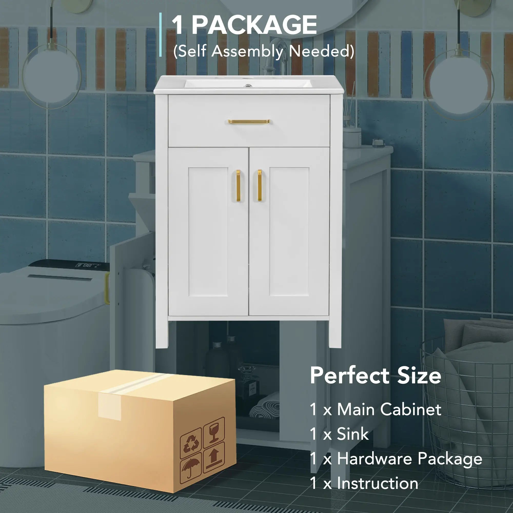 Bathroom Vanity Combo, Ceramic Sink, Storage Cabinet, 24