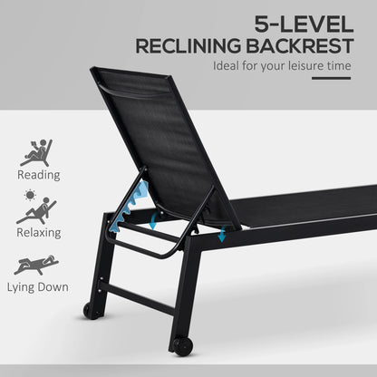 Outdoor Lounge Chair, 5-Position Reclining Backrest, 2 Wheels, Black Lounger Chairs at Gallery Canada