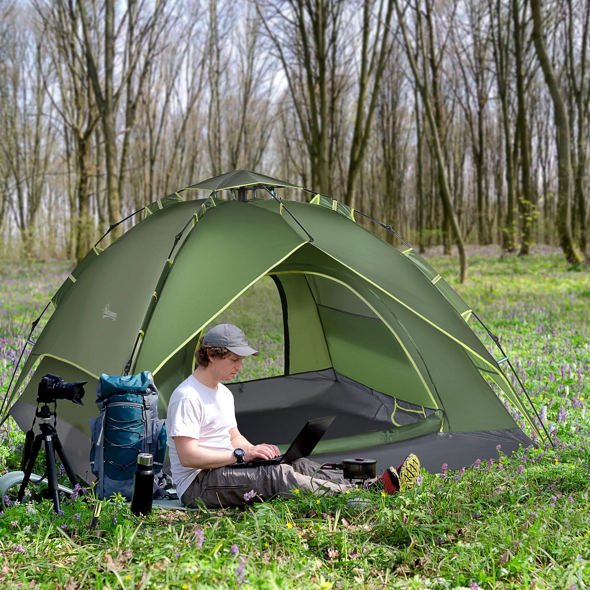 3 Person Camping Tent, 1000mm Waterproof, Dark Green Camping Tents at Gallery Canada