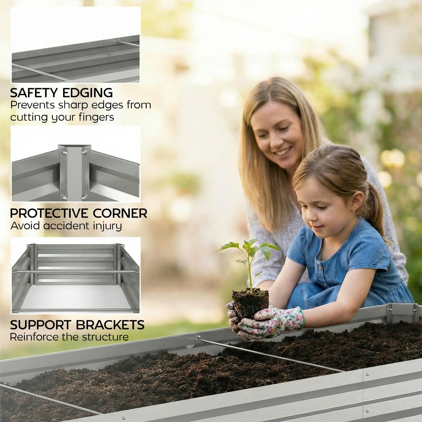 8'x2'x1' Galvanized Raised Bed, Elevated Planter Box, Silver Galvanized Planter Boxes at Gallery Canada