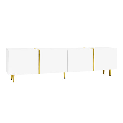 Modern TV Stand, 4 Doors, Soft-Close Hinges, 67" L x 13.5" W x 18" H, White TV Stands at Gallery Canada