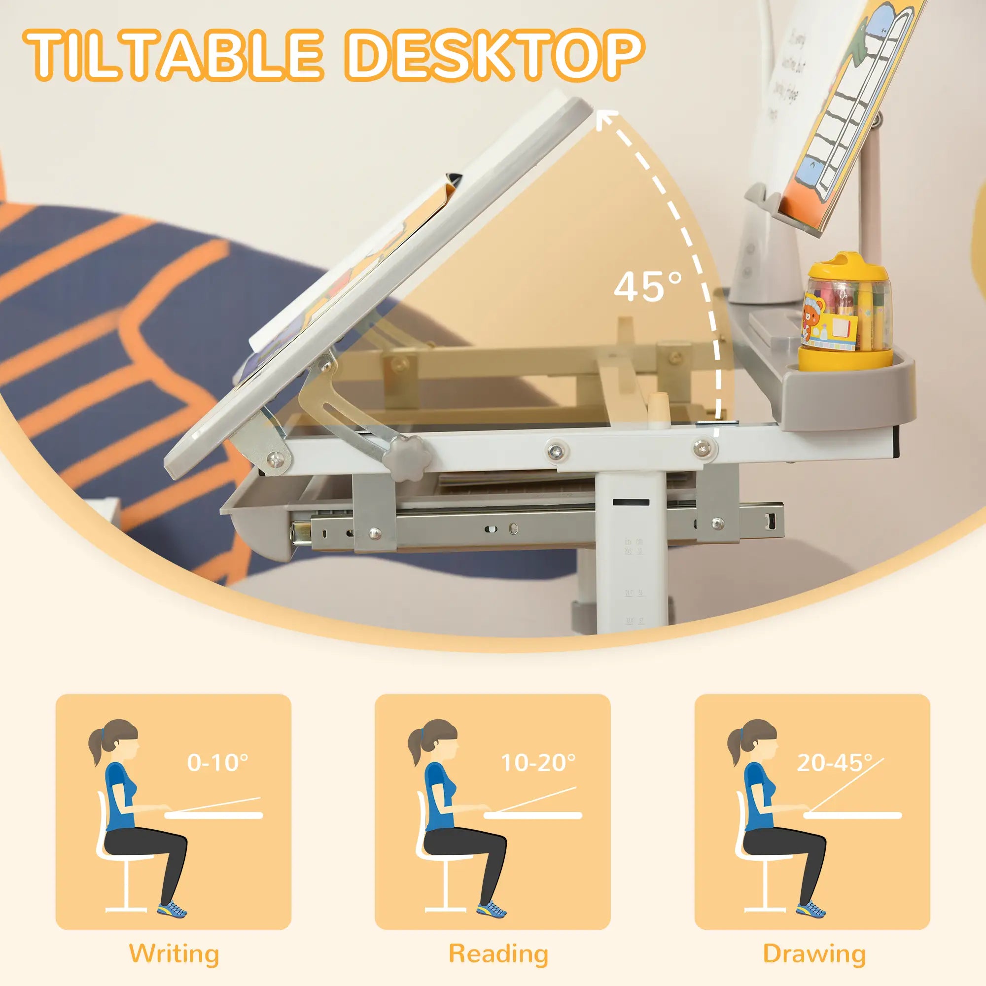 Adjustable Kids Desk and Chair Set, Student Study Table, Grey Kids Desk Sets at Gallery Canada