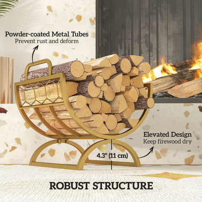 Firewood Rack, Heavy Duty Log Holder with Handles, 18" x 14" x 16", Gold Firewood Racks at Gallery Canada