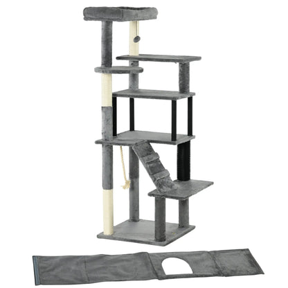 58" Tall Cat Tree for Large Cats, Scratching Posts, Bed, House, Toys, Grey Cat Towers at Gallery Canada