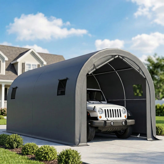 10' x 19' Heavy Duty Carport, Portable Garage Canopy Tent, Dark Grey Car Shelters Dark Grey at Gallery Canada