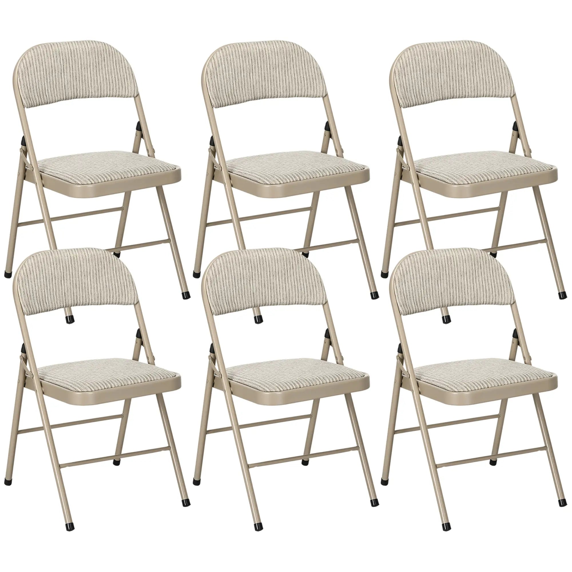 Set of 6 Metal Foldable Chairs, Linen Padded, Beige Dining Chairs Beige at Gallery Canada
