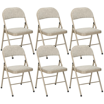 Set of 6 Metal Foldable Chairs, Linen Padded, Beige Dining Chairs Beige at Gallery Canada