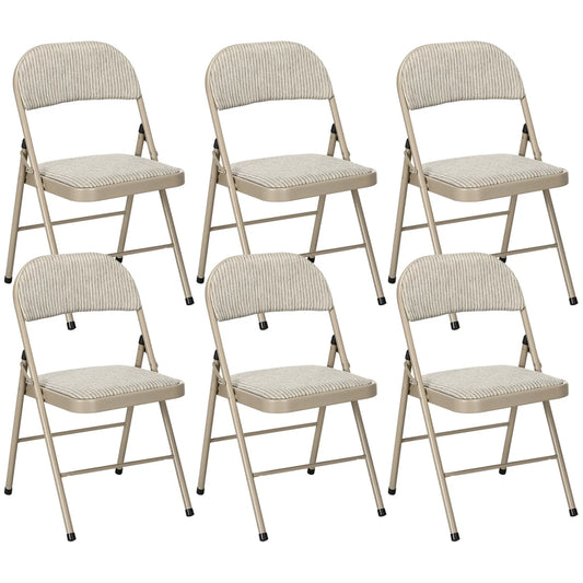 Set of 6 Metal Foldable Chairs, Linen Padded, Beige Dining Chairs Beige at Gallery Canada