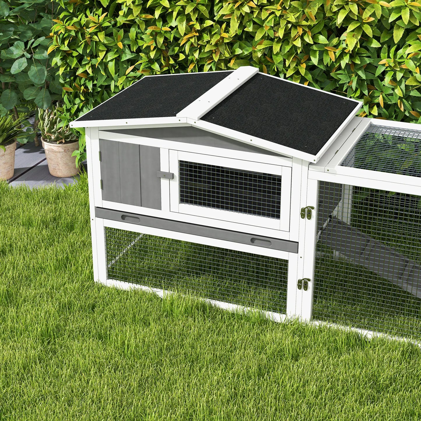 Wooden Rabbit Hutch, Guinea Pig House, Removable Tray, Openable Roof, Grey Rabbit Hutch at Gallery Canada
