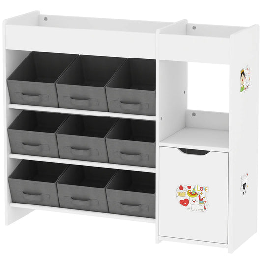 Toy Storage Organizer, 9 Non-Woven Fabric Boxes, White Bookshelves & Bookcases White, Grey at Gallery Canada