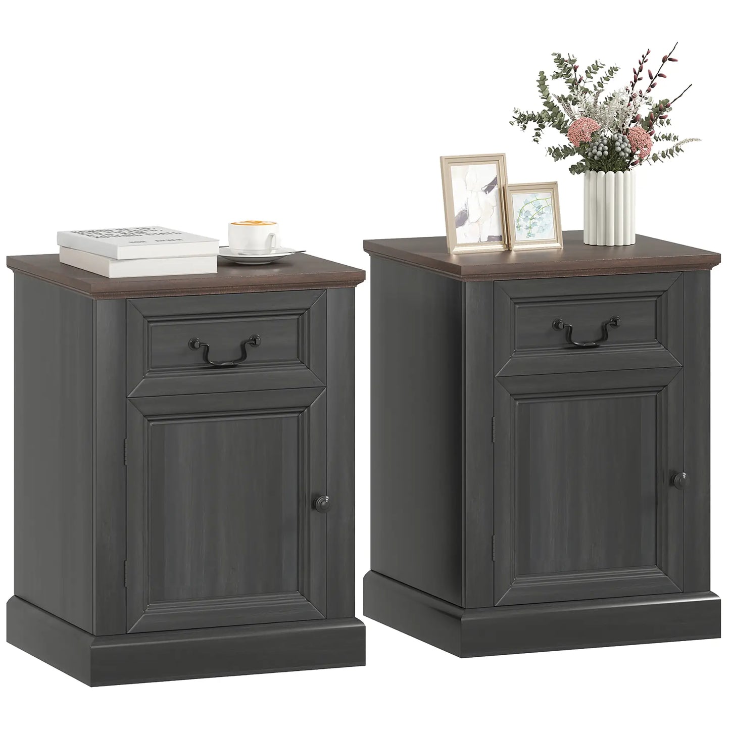 Side Table Set of 2 with Drawer and Cabinet, Black Side Tables at Gallery Canada