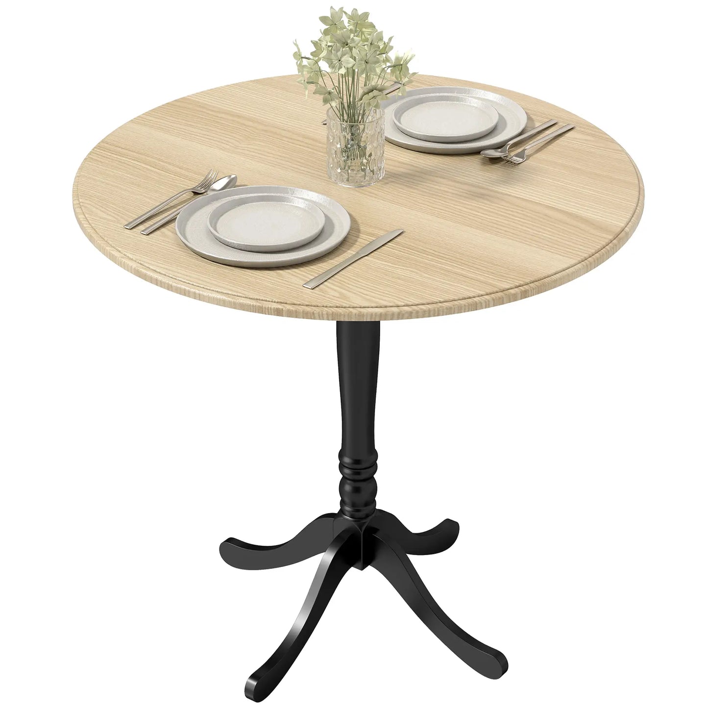 Modern Round Dining Table, 80cm, Natural Wood and Black, Black