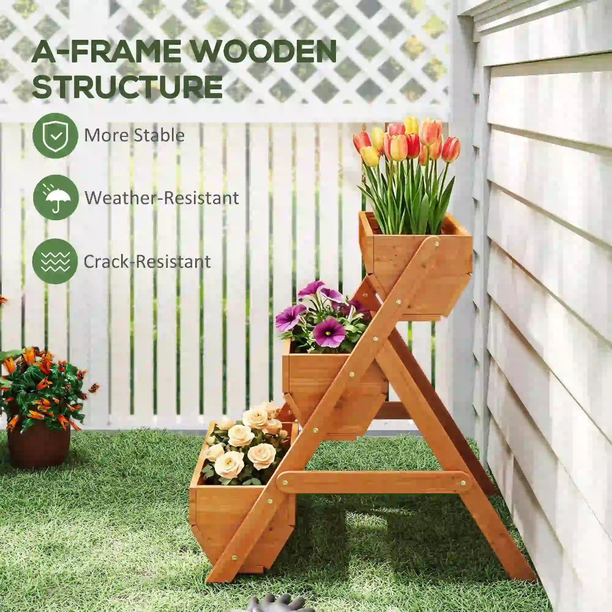 3 Tier Elevated Planter Box, Wooden Raised Garden Bed, 26