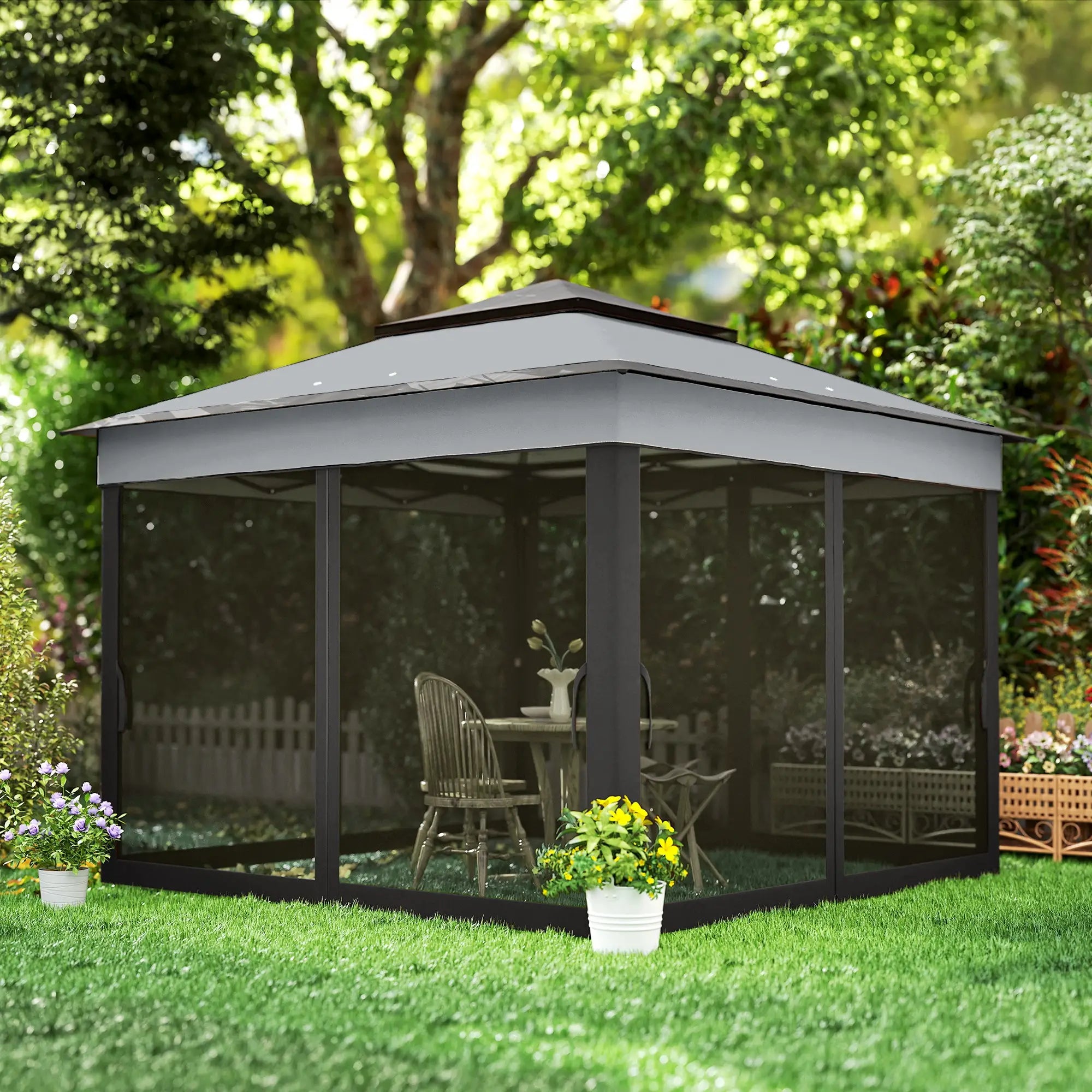 10.7 x 10.7ft Pop Up Gazebo, Adjustable Sun Shelter, Dark Grey Pop Up Canopies at Gallery Canada