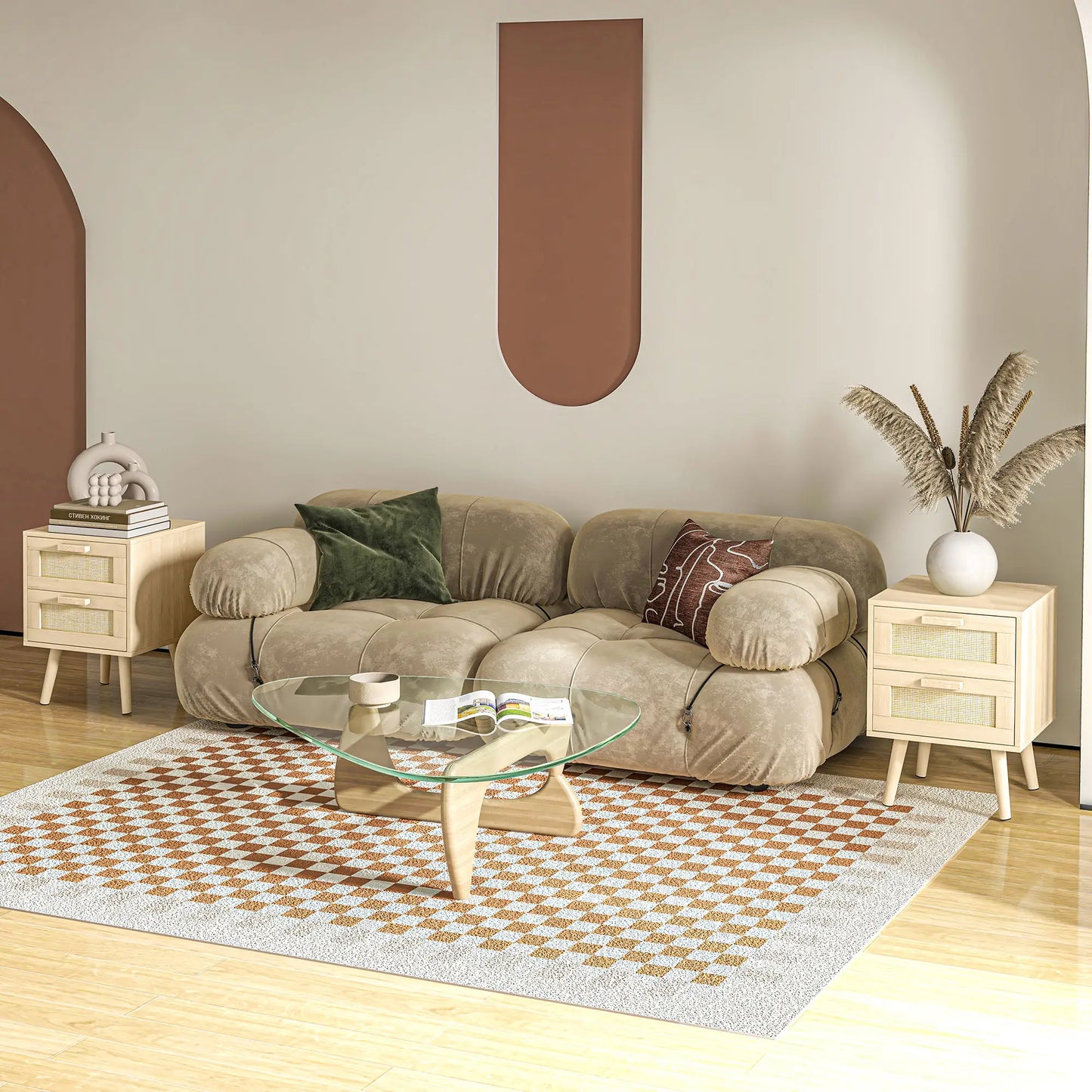 Boho Nightstand Set of 2, Side Table with 2 Drawers, Living Room, Bedroom Bedside Tables at Gallery Canada