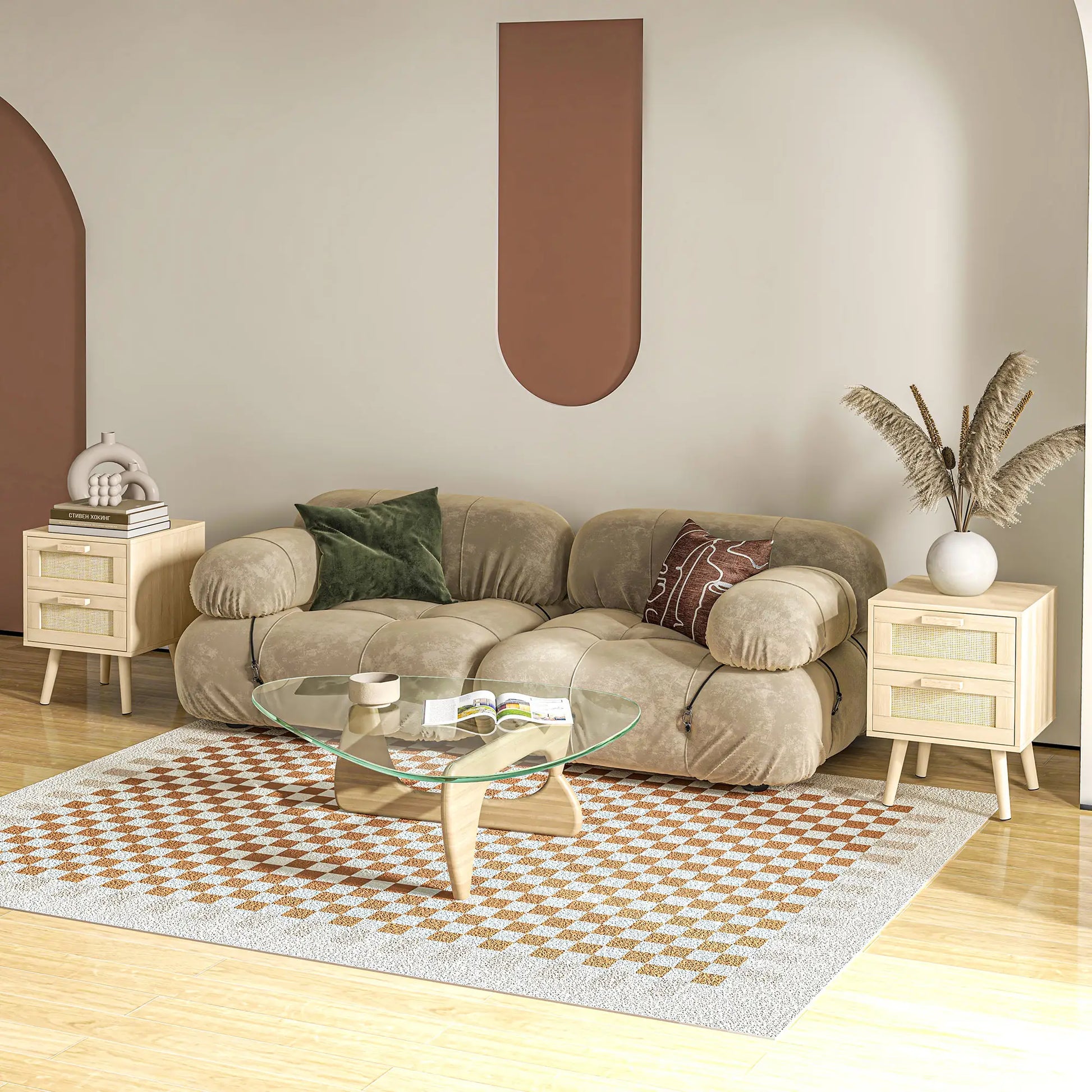 Boho Nightstand Set of 2, Side Table with 2 Drawers, Living Room, Bedroom Bedside Tables at Gallery Canada