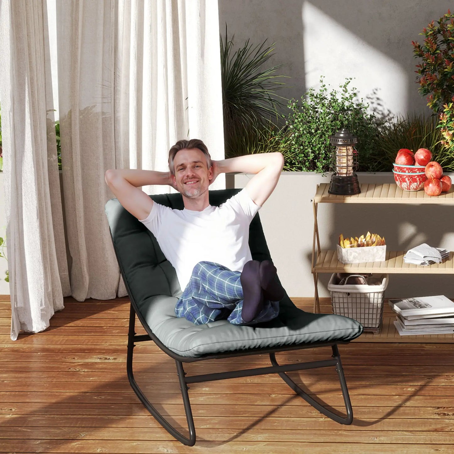 Outdoor Rocking Chair with Cushion, Steel Frame, Grey Outdoor Rocking Chairs at Gallery Canada