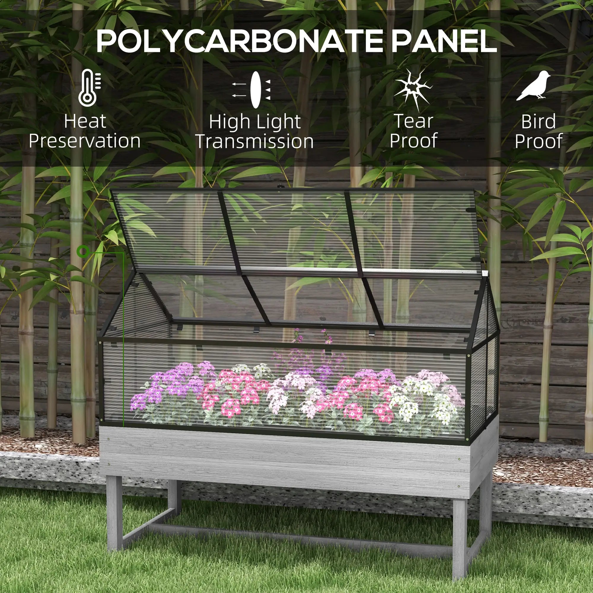 Wood Elevated Planter Box, Cold Frame Greenhouse, Raised Garden Bed, Distressed Grey, Grey Raised Garden Beds at Gallery Canada
