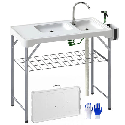 Folding Fish Cleaning Table with Sinks, Outdoor Sink Station, White Picnic Tables & Camping Chairs at Gallery Canada